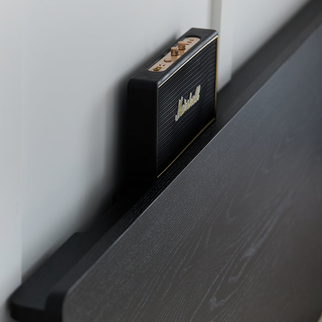 Minimalist ash wood veneer bed monk material variants.