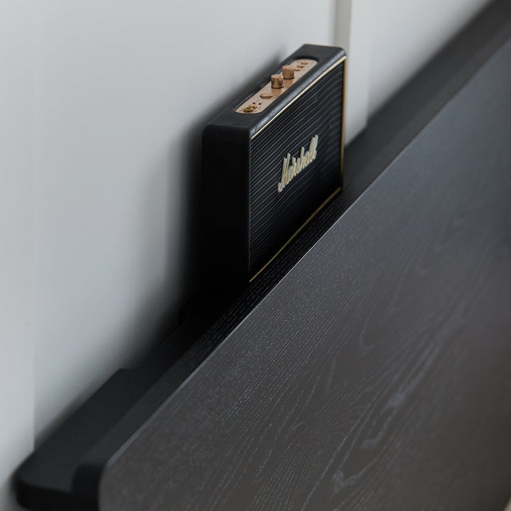 Minimalist ash wood veneer bed monk material variants.