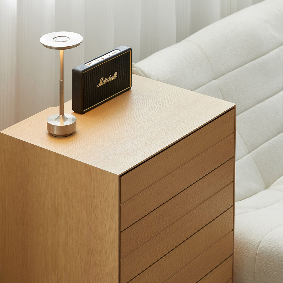 Minimalist ash wood veneer chest of 5 drawers moi in real life style.