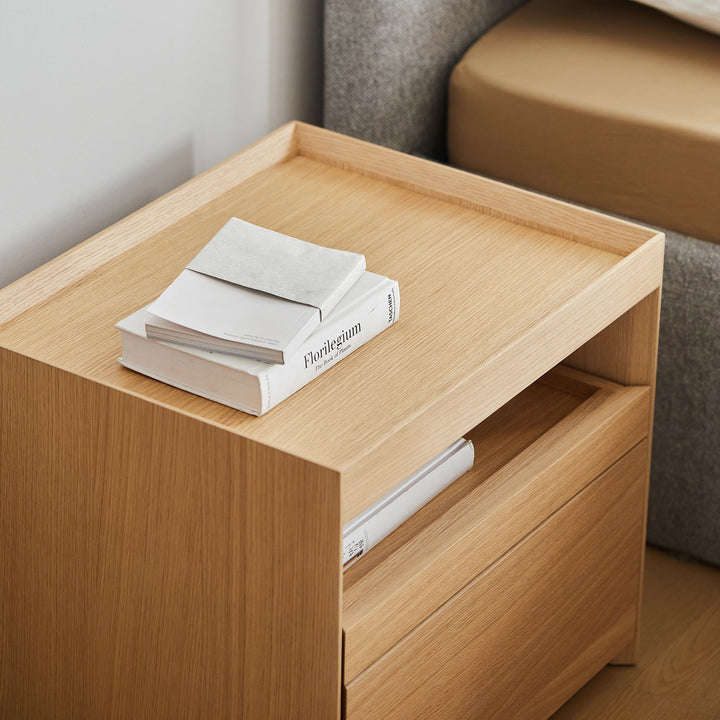 Minimalist ash wood veneer side table charl material variants.