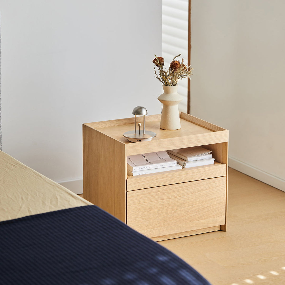 Minimalist ash wood veneer side table charl with context.