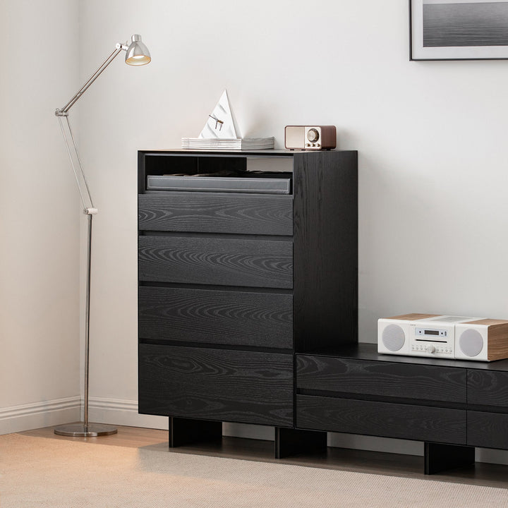 Minimalist ash wood veneer chest of 4  drawers grid primary product view.