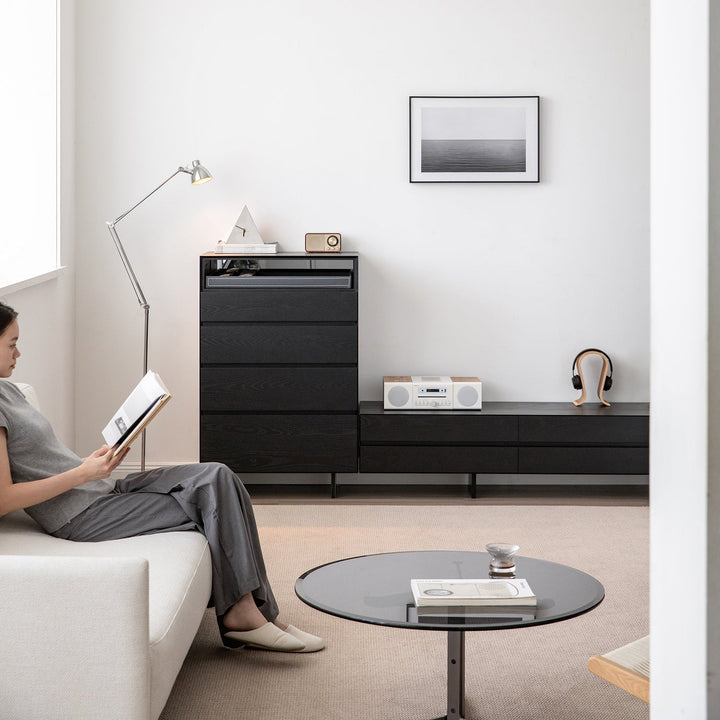 Minimalist ash wood veneer chest of 4  drawers grid size charts.