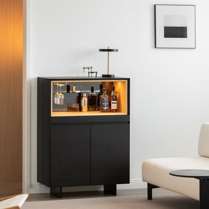 Minimalist ash wood veneer display cabinet  grid primary product view.