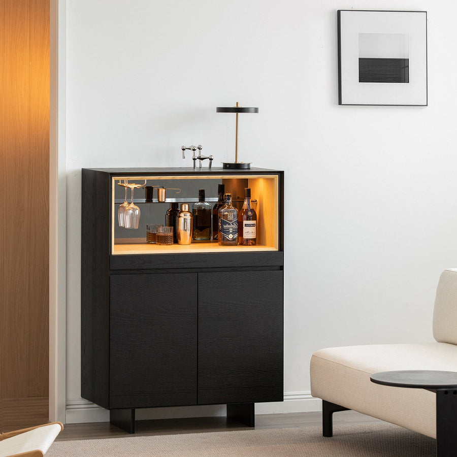 Minimalist ash wood veneer display cabinet  grid primary product view.