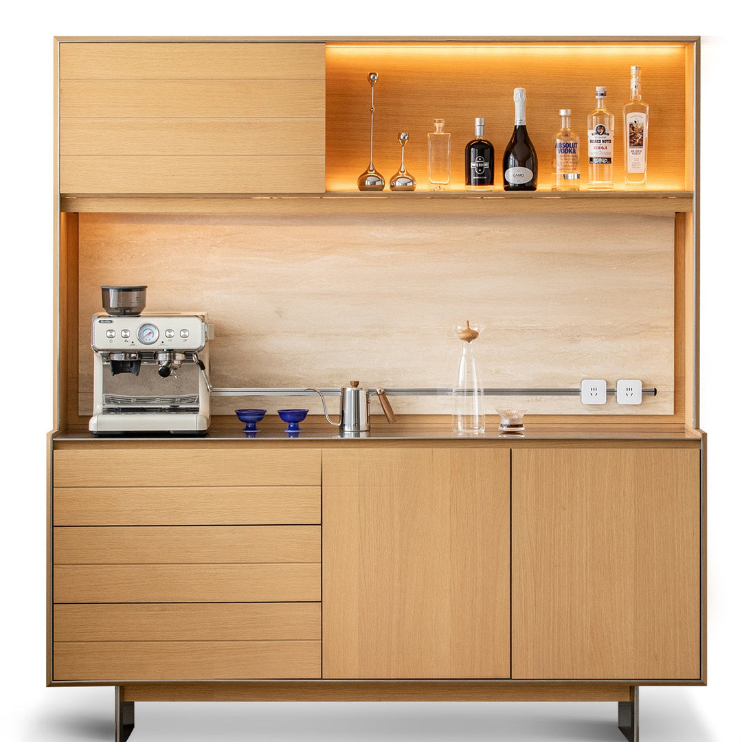 Minimalist ash wood veneer kitchen cabinet less in still life.