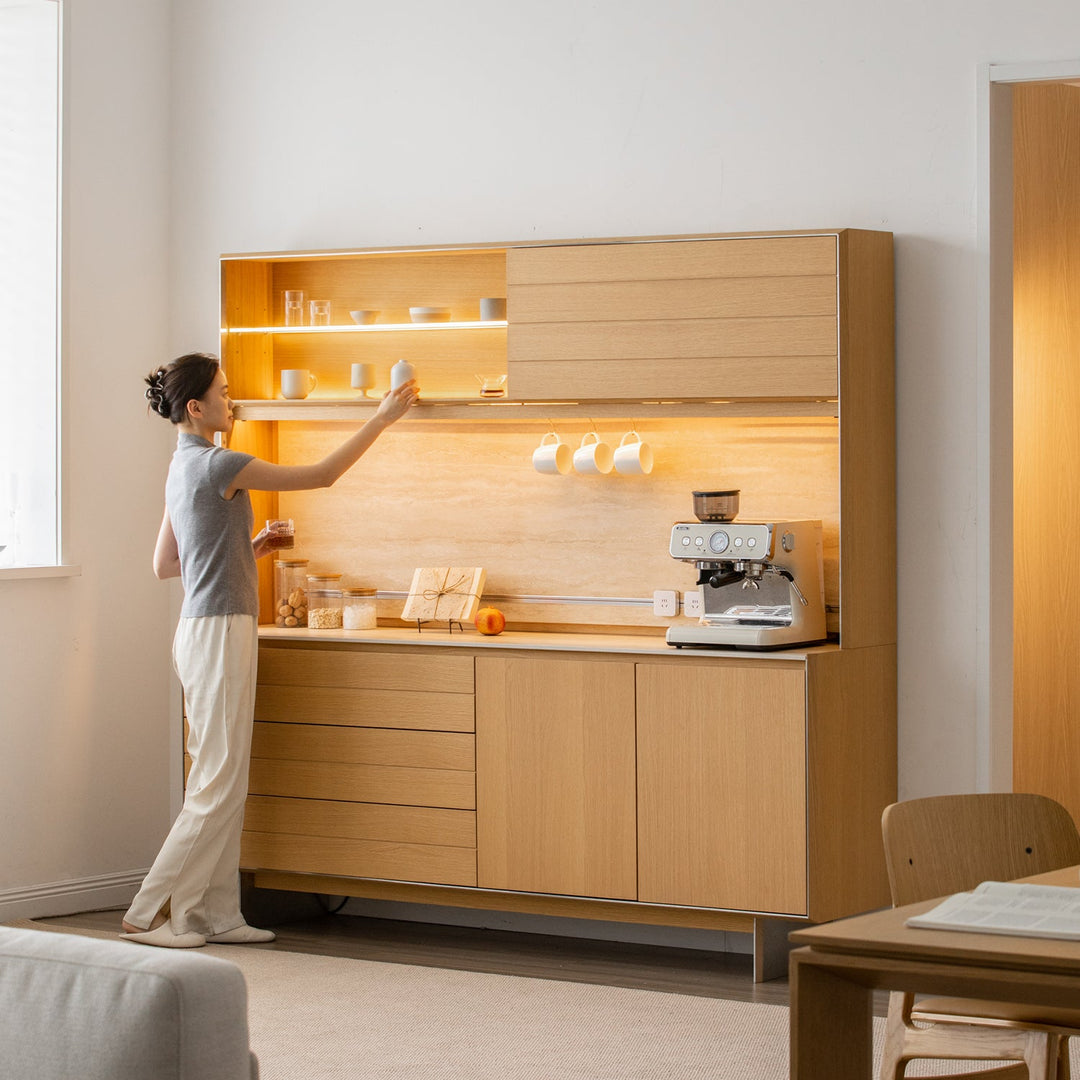Minimalist ash wood veneer kitchen cabinet less situational feels.
