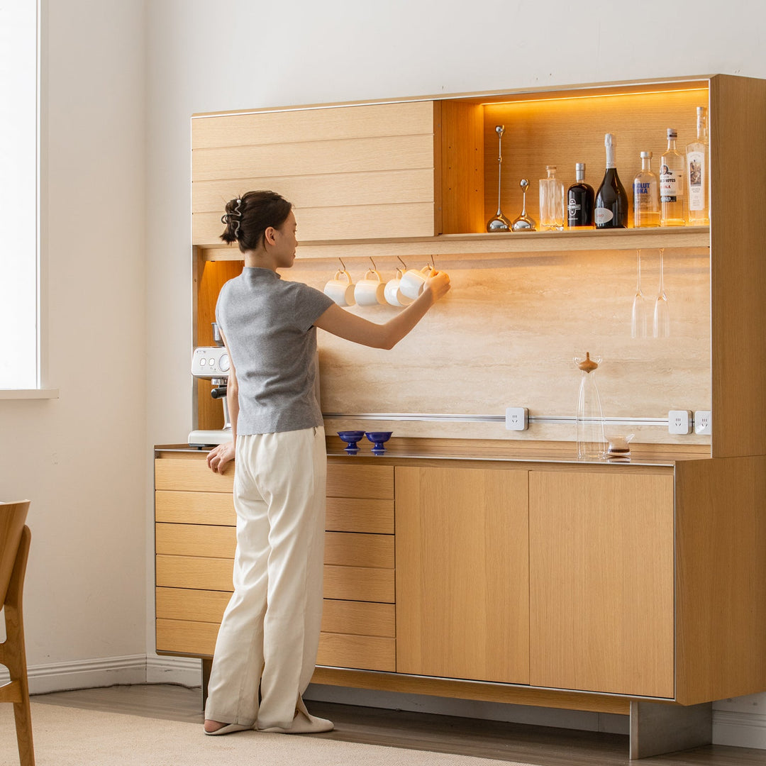 Minimalist ash wood veneer kitchen cabinet less material variants.