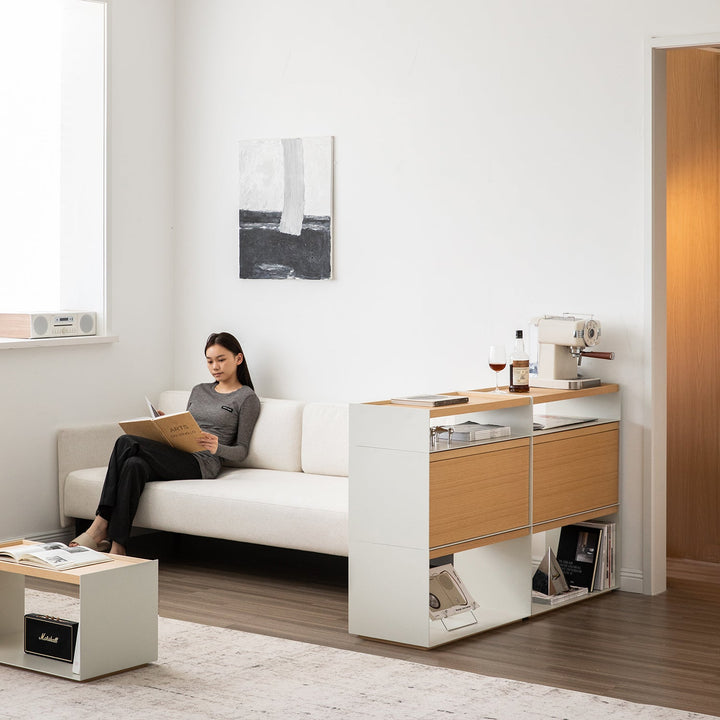 Minimalist ash wood veneer modular cabinet aesop material variants.