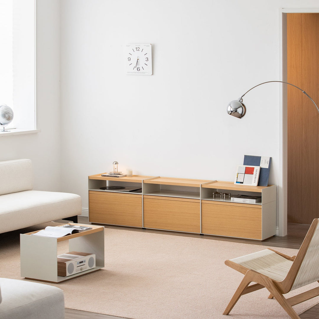 Minimalist ash wood veneer modular cabinet aesop with context.