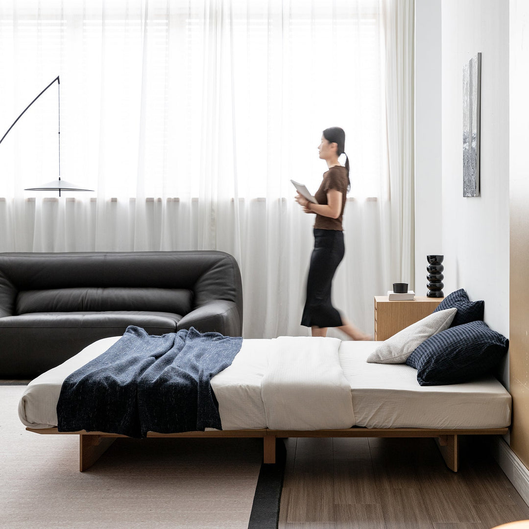 Minimalist ash wood veneer platform floating bed winter size charts.