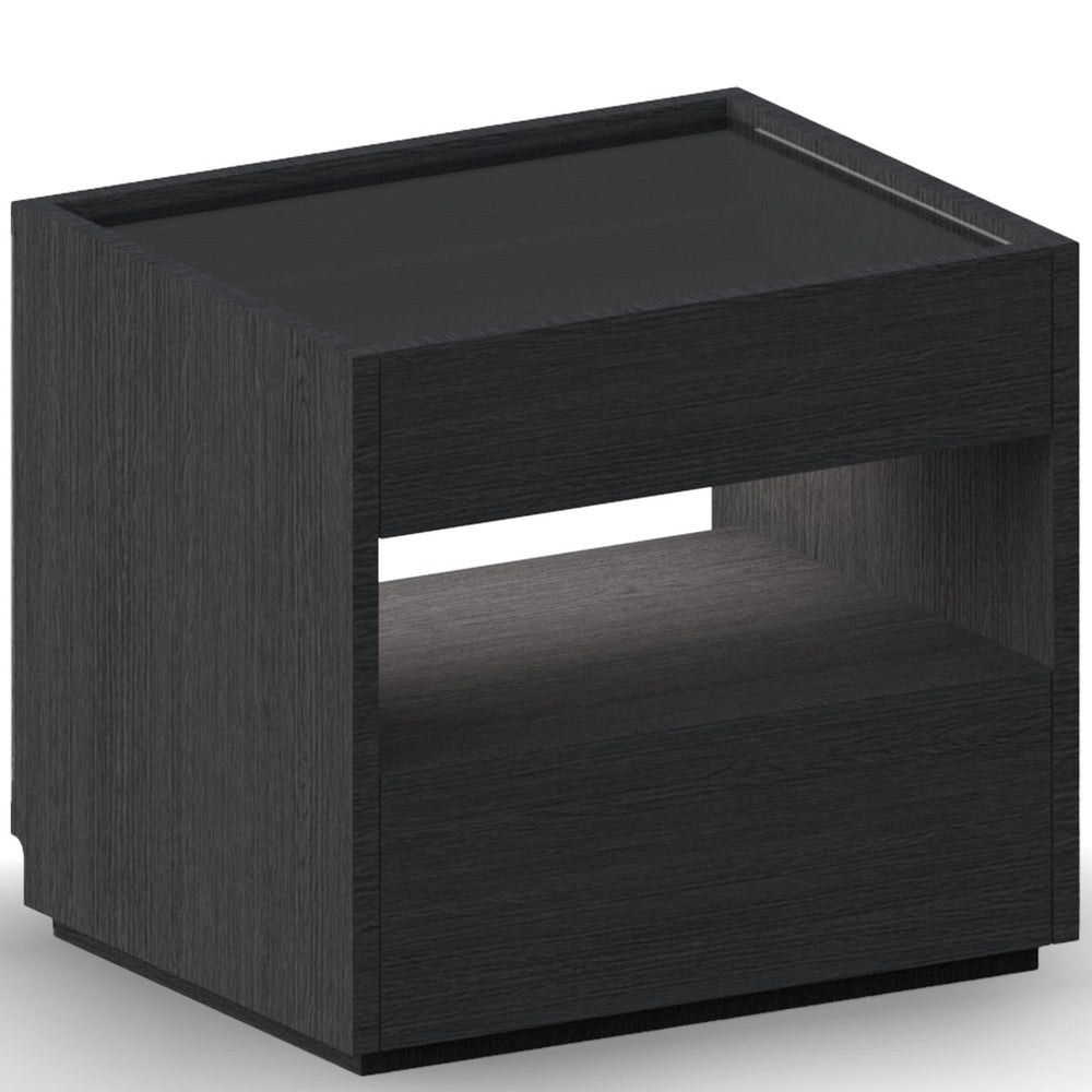 Minimalist ash wood veneer side table monk in white background.