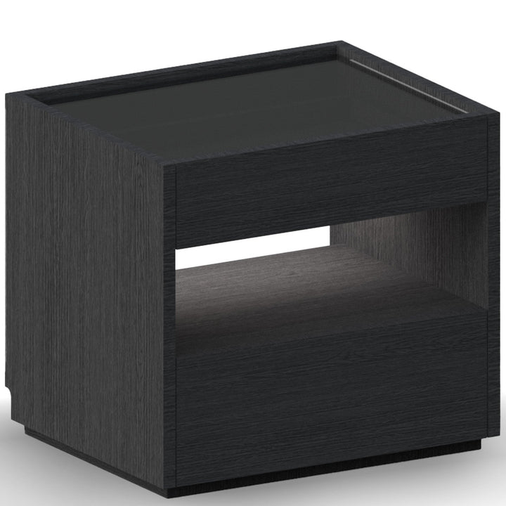 Minimalist ash wood veneer side table monk in white background.