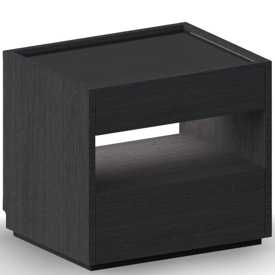 Minimalist ash wood veneer side table monk in white background.