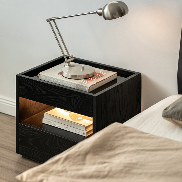 Minimalist ash wood veneer side table monk in details.