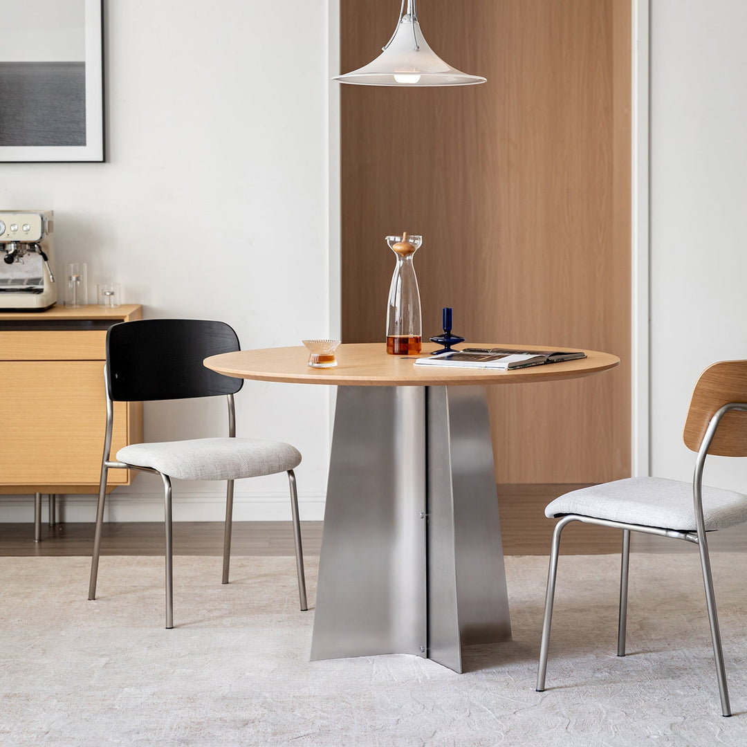 Minimalist ash wood veneer stainless steel round dining table aeri size charts.