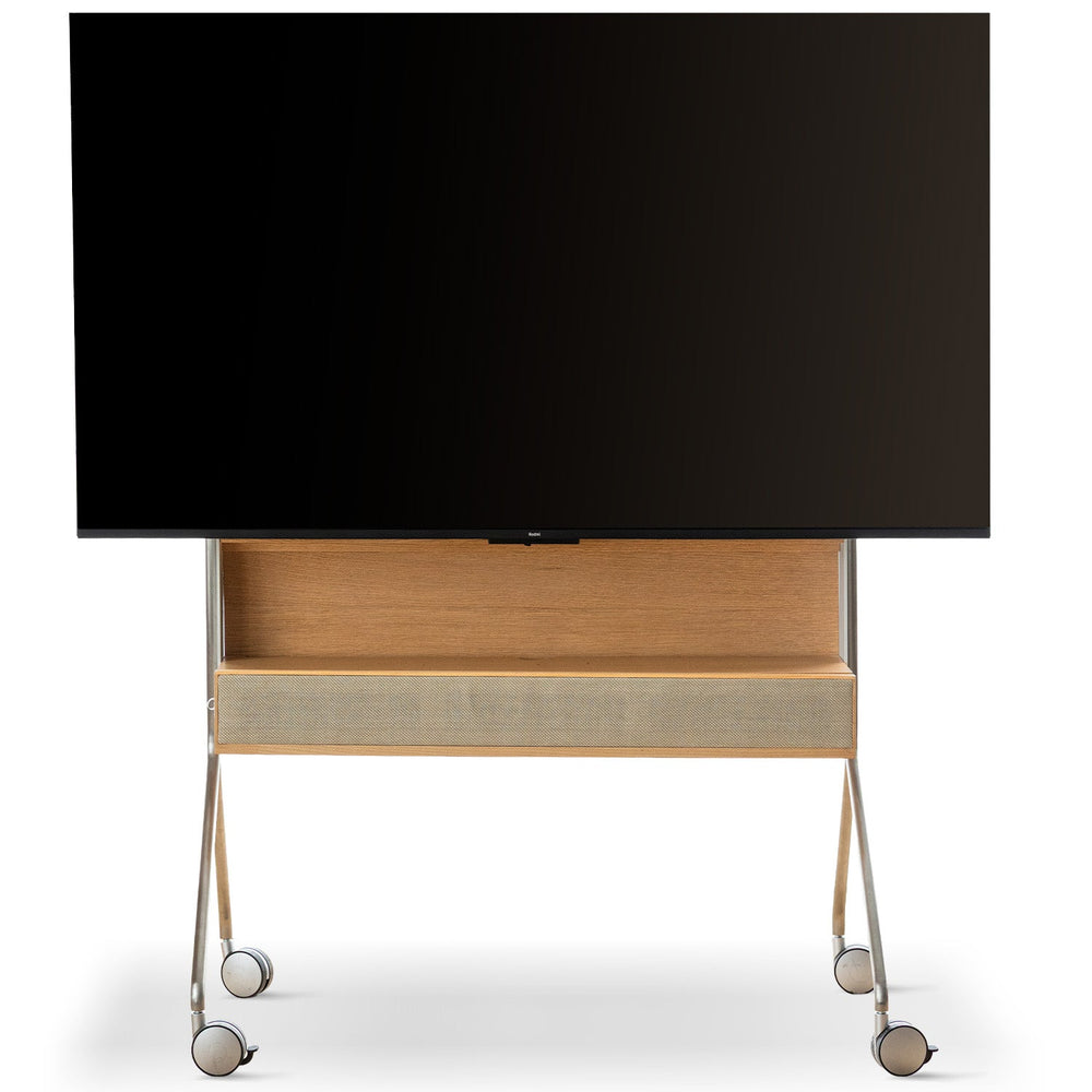 Minimalist ash wood veneer tv hanger roam in white background.