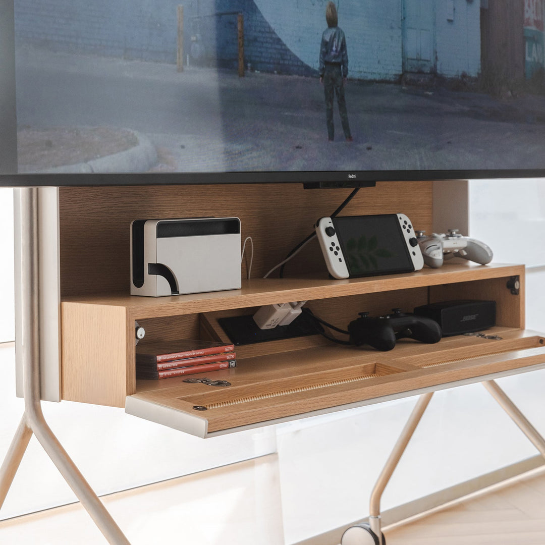 Minimalist ash wood veneer tv hanger roam conceptual design.
