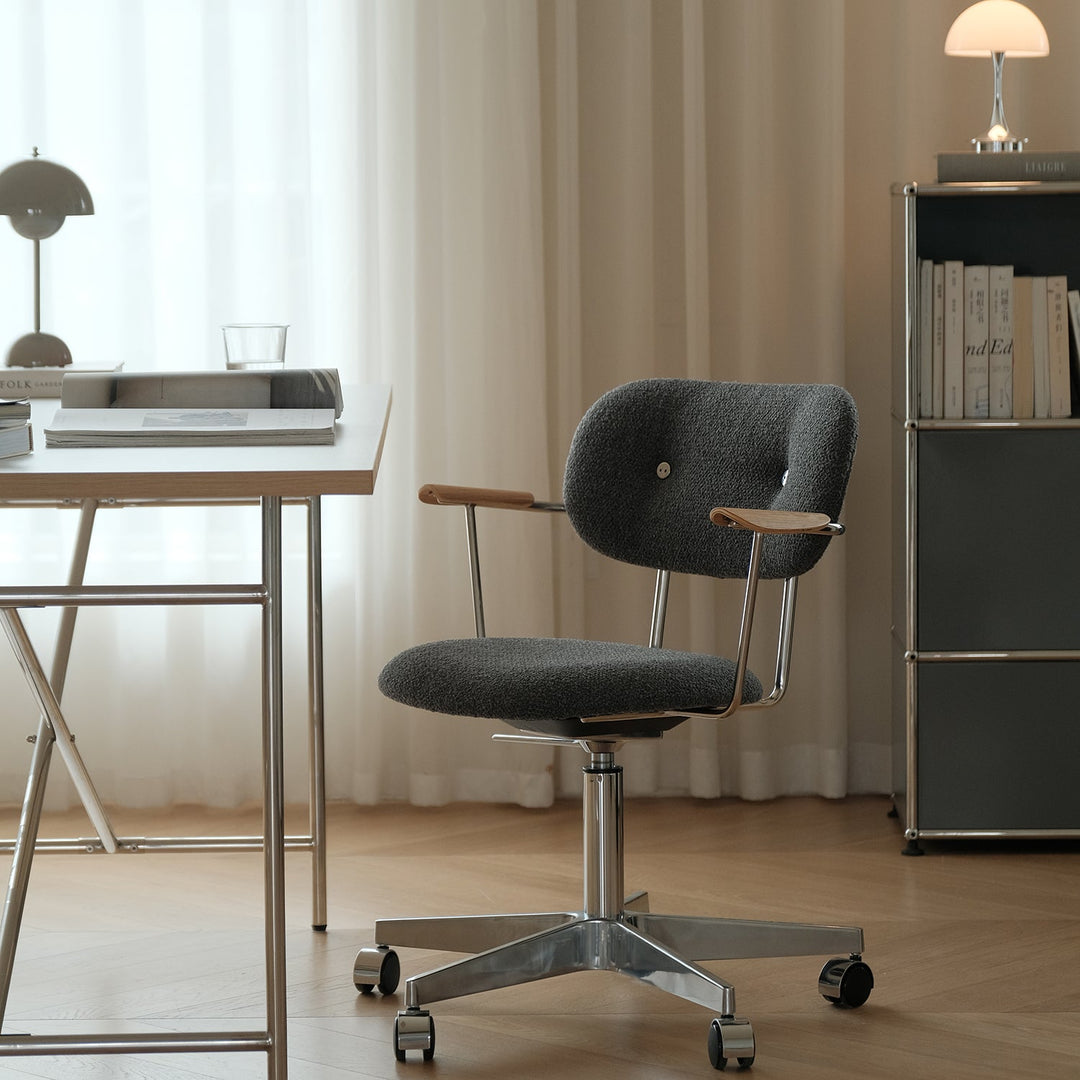 Minimalist boucle fabric study chair aodo detail 3.