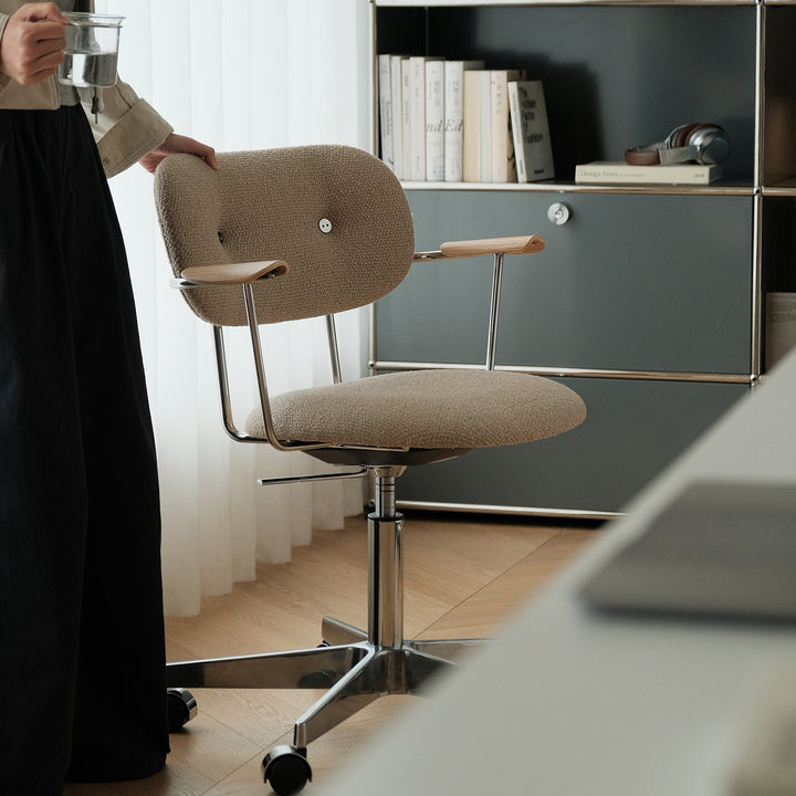 Minimalist boucle fabric study chair aodo primary product view.