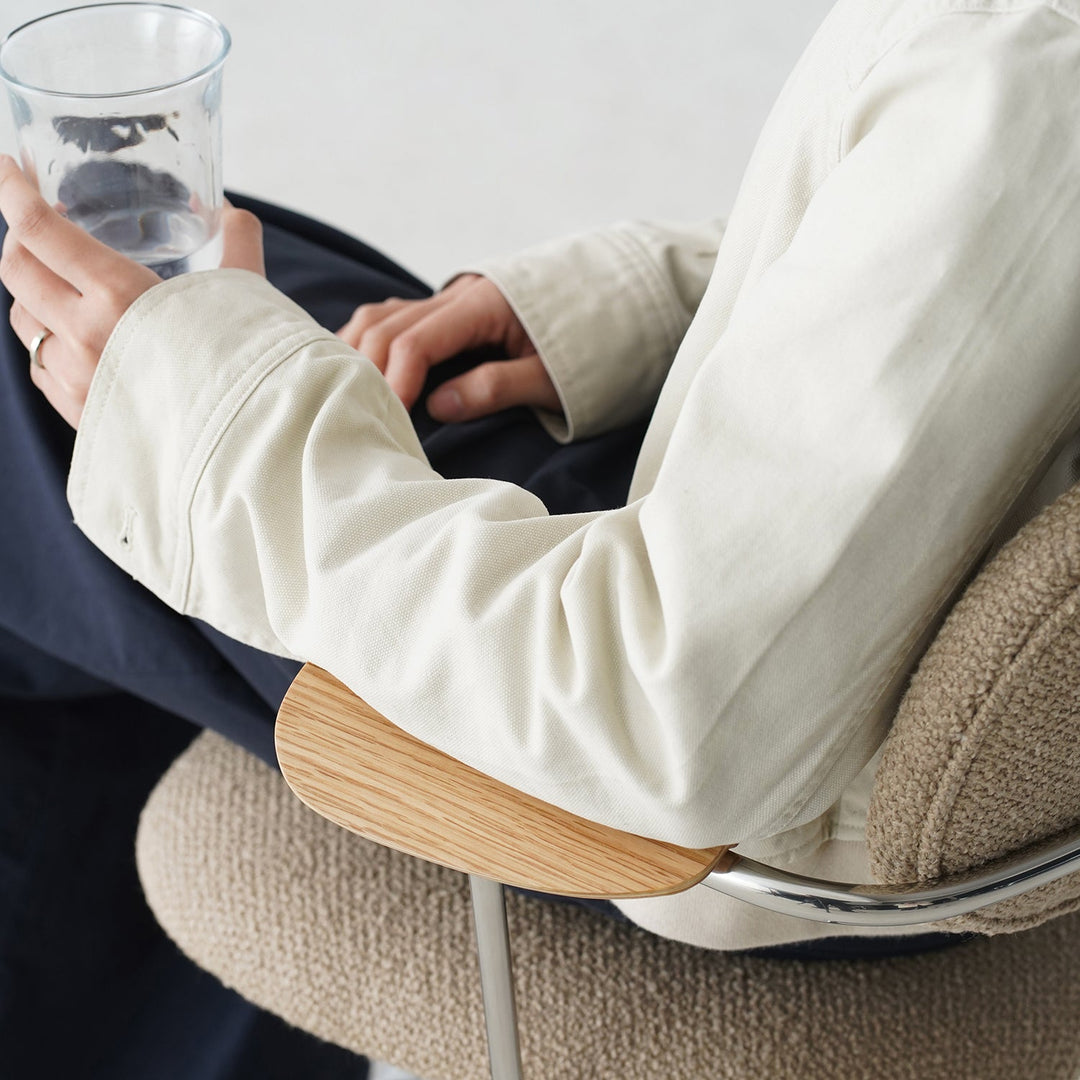 Minimalist boucle fabric study chair aodo material variants.