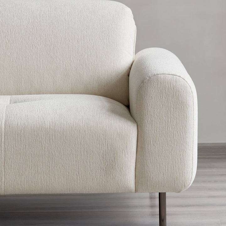 Minimalist chenille velvet fabric 1 seater sofa drift in panoramic view.