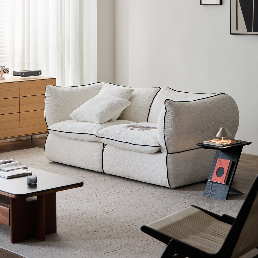 Minimalist chenille velvet fabric 2 seater sofa cloud primary product view.