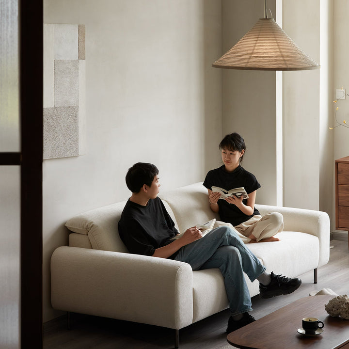 Minimalist chenille velvet fabric 2 seater sofa drift in panoramic view.