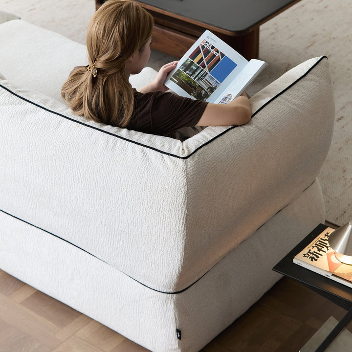 Minimalist chenille velvet fabric 3 seater sofa cloud color swatches.