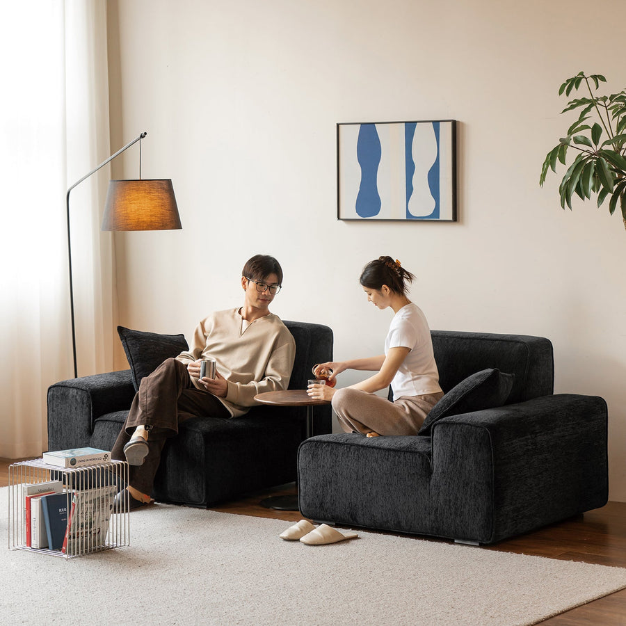 Minimalist chenille velvet fabric 3 seater sofa tufty time primary product view.