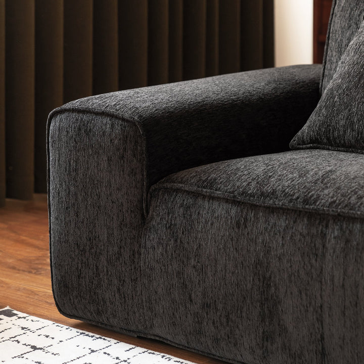 Minimalist chenille velvet fabric 3 seater sofa tufty time in panoramic view.