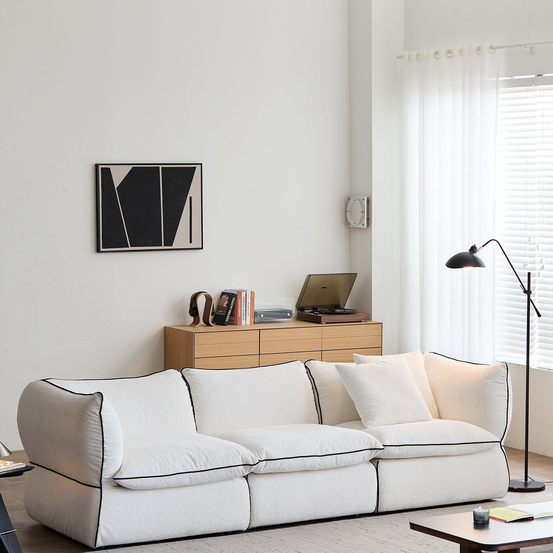 Minimalist chenille velvet fabric 4 seater sofa cloud material variants.