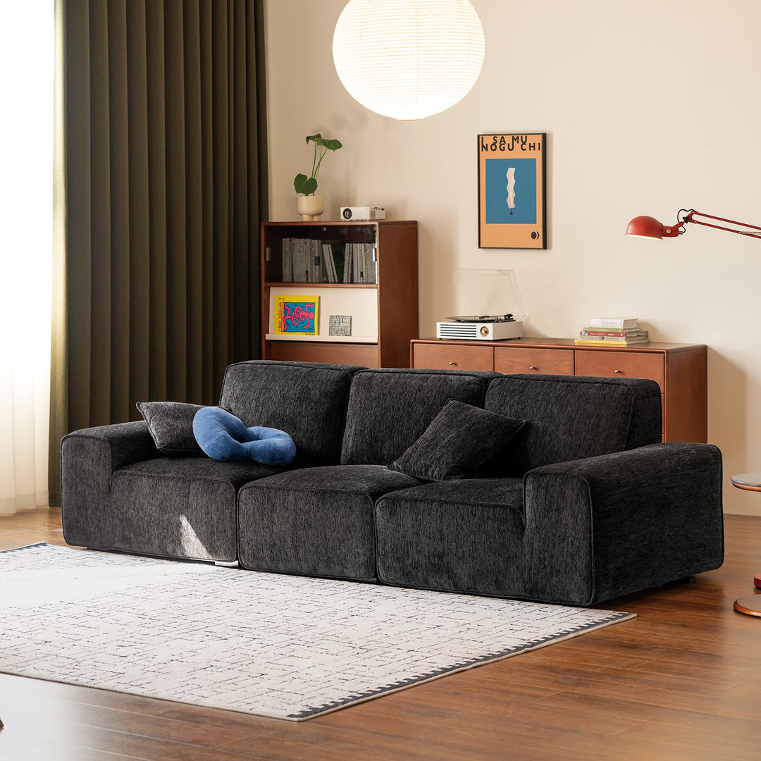 Minimalist chenille velvet fabric 4 seater sofa tufty time primary product view.