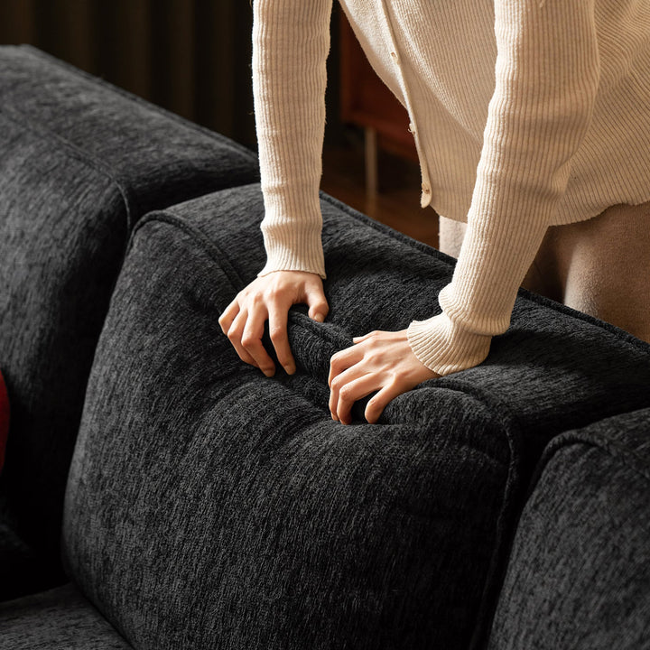 Minimalist chenille velvet fabric 4 seater sofa tufty time in still life.