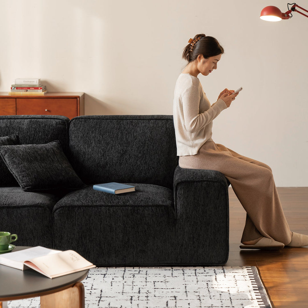 Minimalist chenille velvet fabric 4 seater sofa tufty time in real life style.