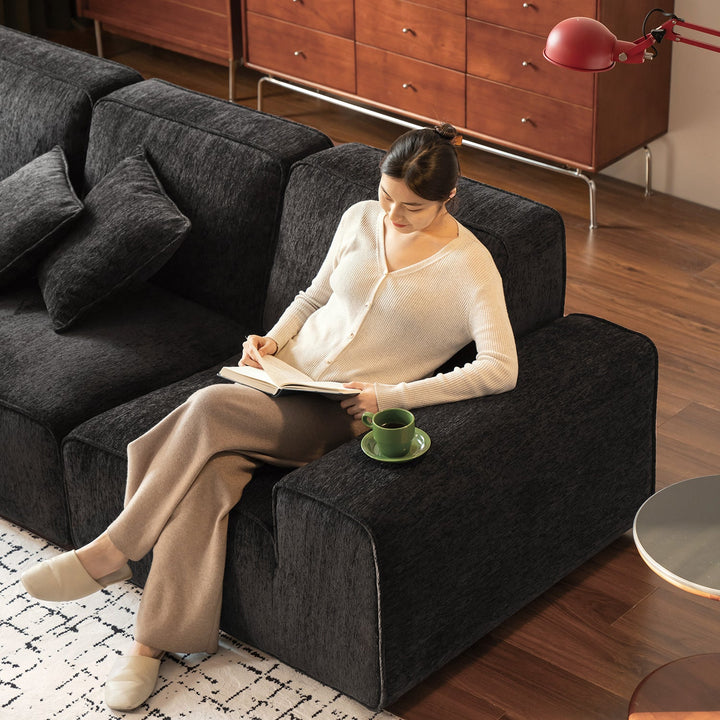 Minimalist chenille velvet fabric 4 seater sofa tufty time in details.