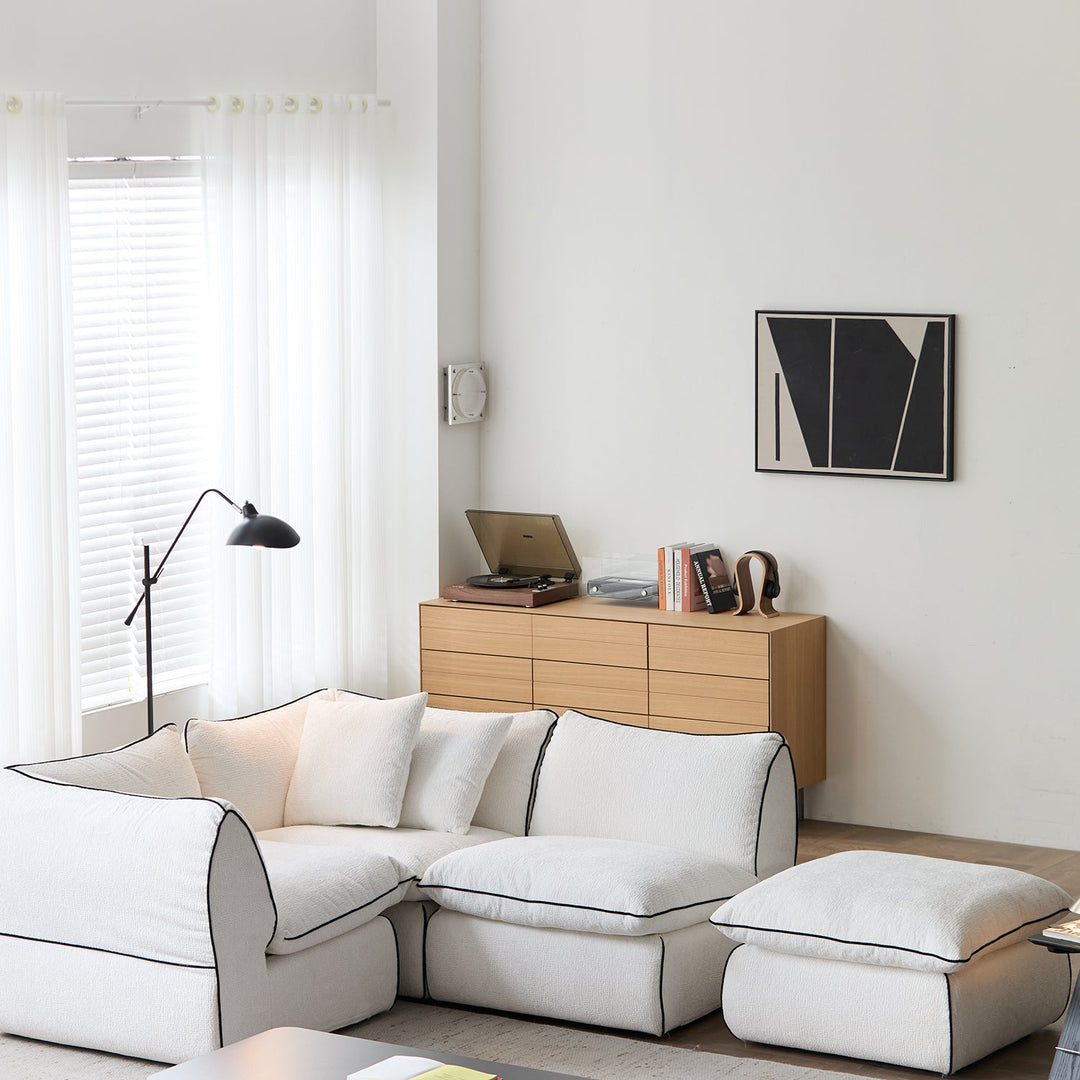 Minimalist chenille velvet fabric ottoman cloud material variants.