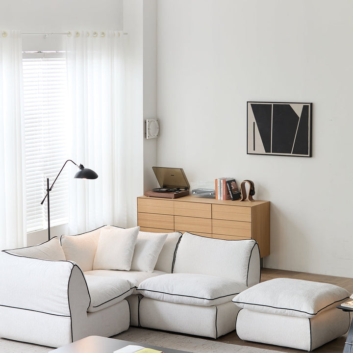 Minimalist chenille velvet fabric ottoman cloud material variants.