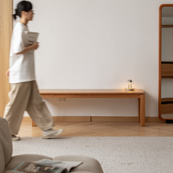 Minimalist cherry wood dining bench coastal primary product view.