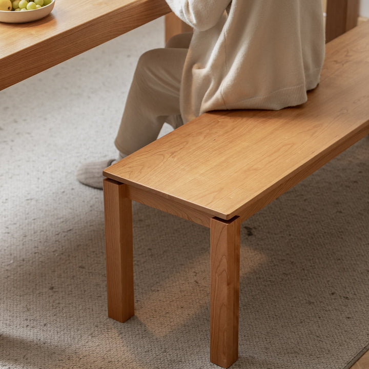 Minimalist cherry wood dining bench coastal in real life style.