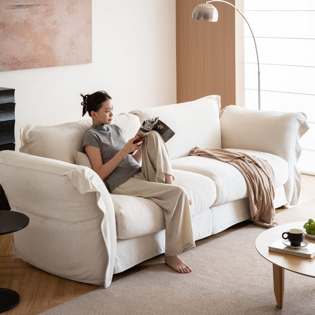 Minimalist cotton fabric 3 seater sofa blair primary product view.