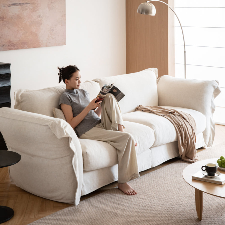 Minimalist cotton fabric 3 seater sofa blair primary product view.