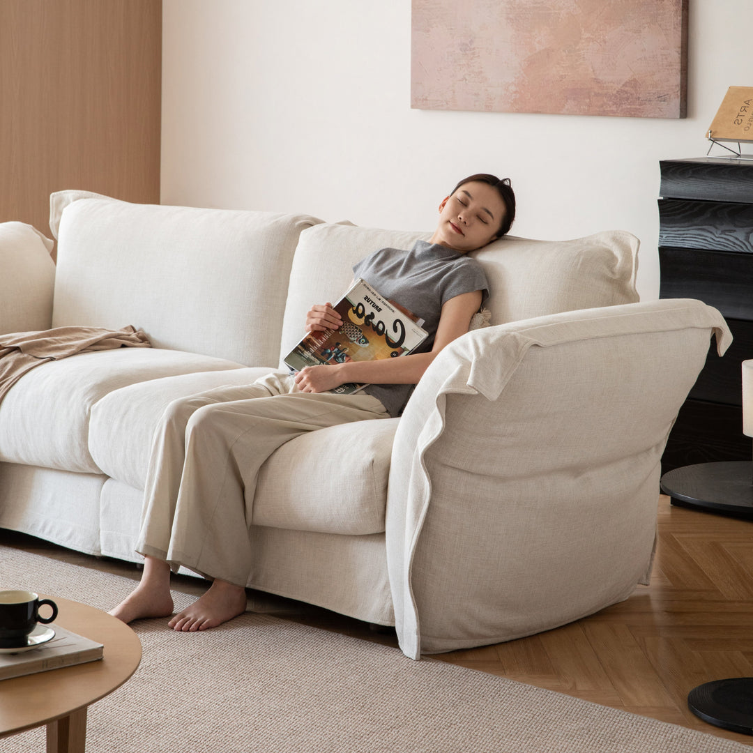 Minimalist cotton fabric 3 seater sofa blair with context.