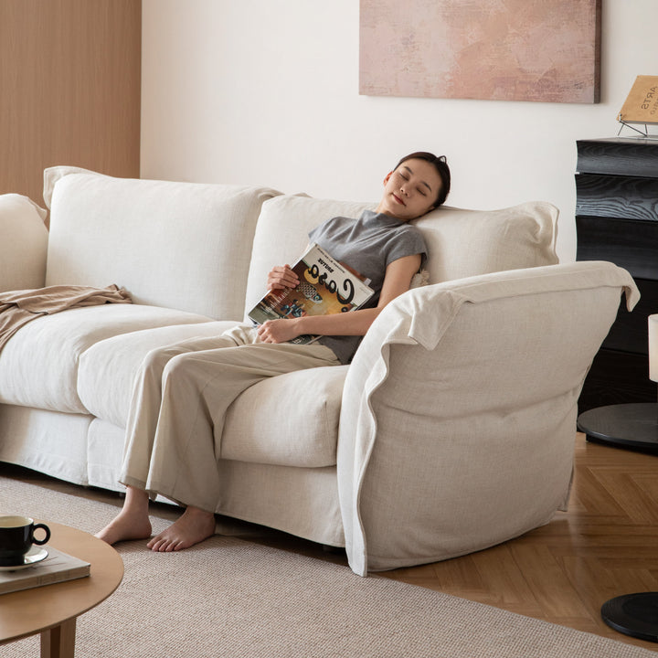 Minimalist cotton fabric 3 seater sofa blair with context.