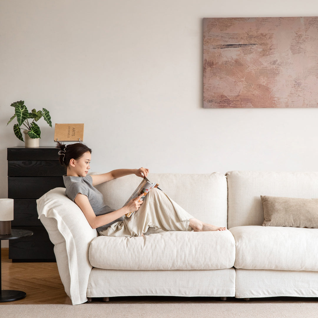 Minimalist cotton fabric 3 seater sofa blair conceptual design.