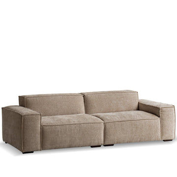 Minimalist linen fabric 3 seater sofa camaleonda in white background.