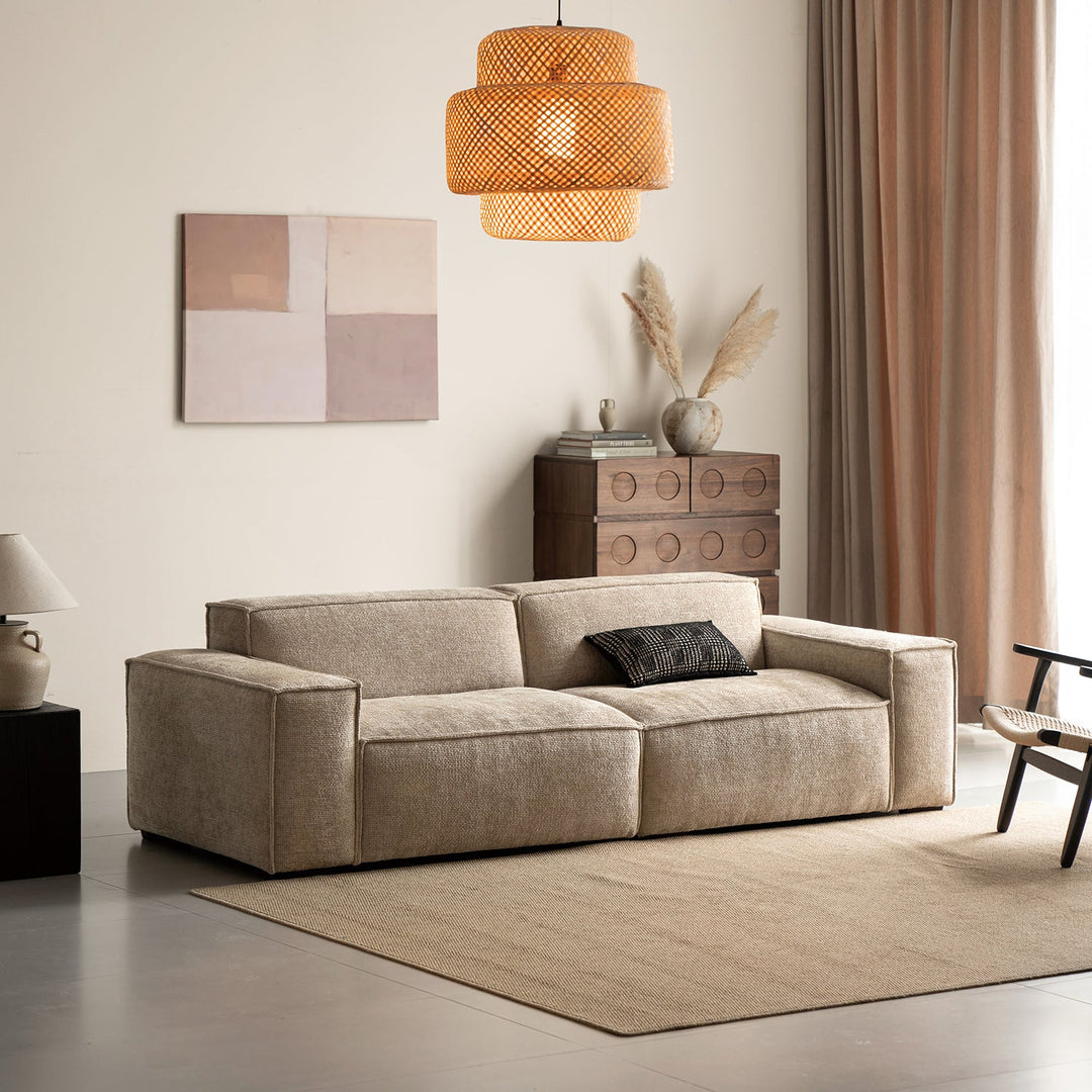 Minimalist linen fabric 3 seater sofa camaleonda in details.