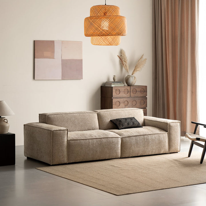 Minimalist linen fabric 3 seater sofa camaleonda in details.