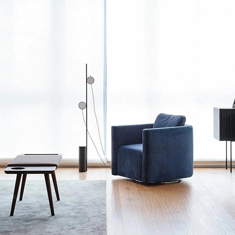 Minimalist fabric 1 seater revolving sofa variegated layered structure.
