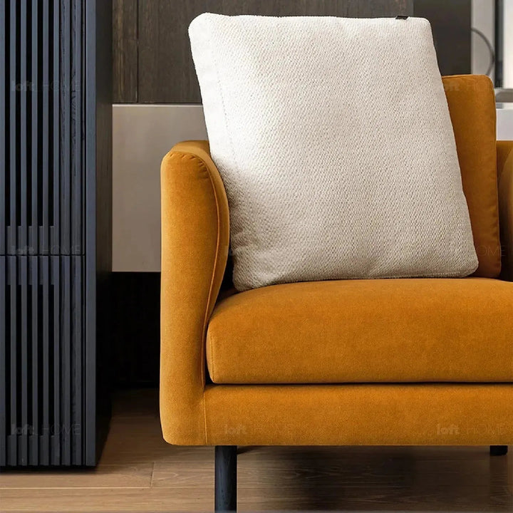 Minimalist fabric 1 seater sofa nor in still life.